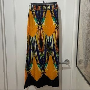 ViX Paula Hermanny yellow blue multicolor print silk side slit maxi beach skirt